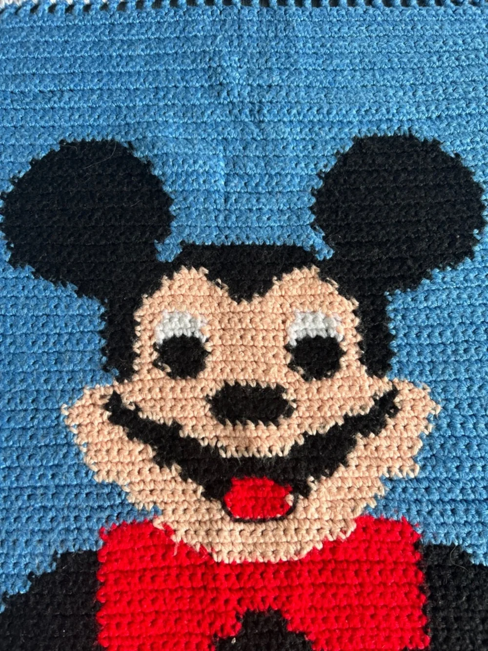 VTG Disney Mickey Mouse Afghan Crochet Handmade Blanket Throw Blue